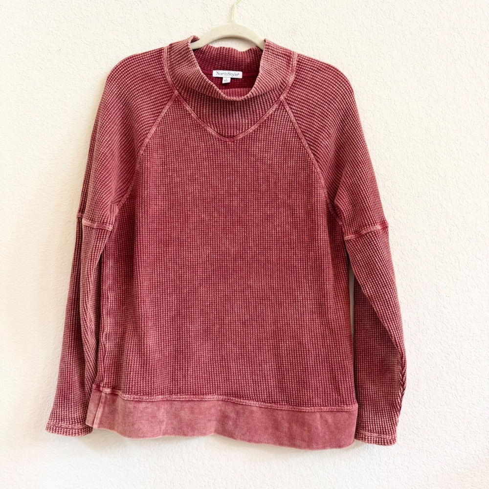 NorthStyle Womens Large Waffle Knit Thermal Burnt Orange 100% Cotton  Top